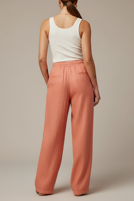 Pantalon Baggy Pêche Ample Fluide Brillant Cordon - Orange Lin - vue 2