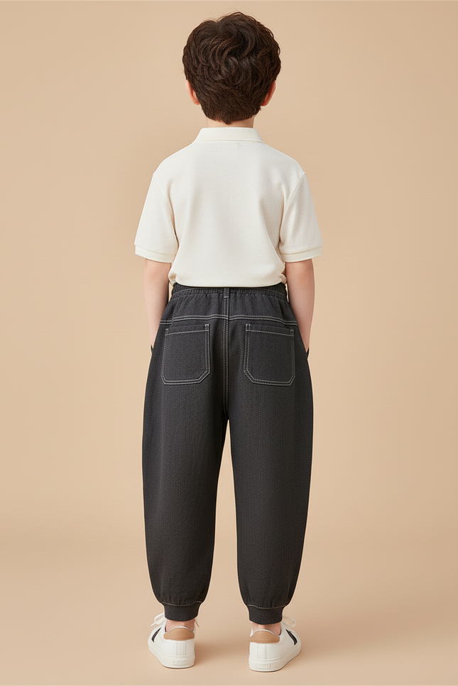 Pantalon Baggy Gris Foncé Coton Ample Décontracté Garçon - Jean - vue 2