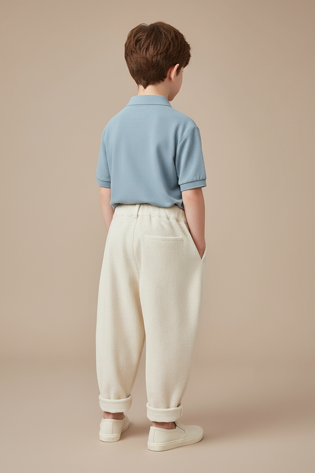 Pantalon Baggy Velours Côtelé Crème Ample Décontracté Enfant - Beige Cordé - vue 2