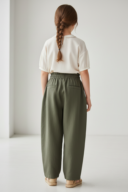 Pantalon Baggy Vert Kaki Lin Ample Décontracté Enfant - vue 2