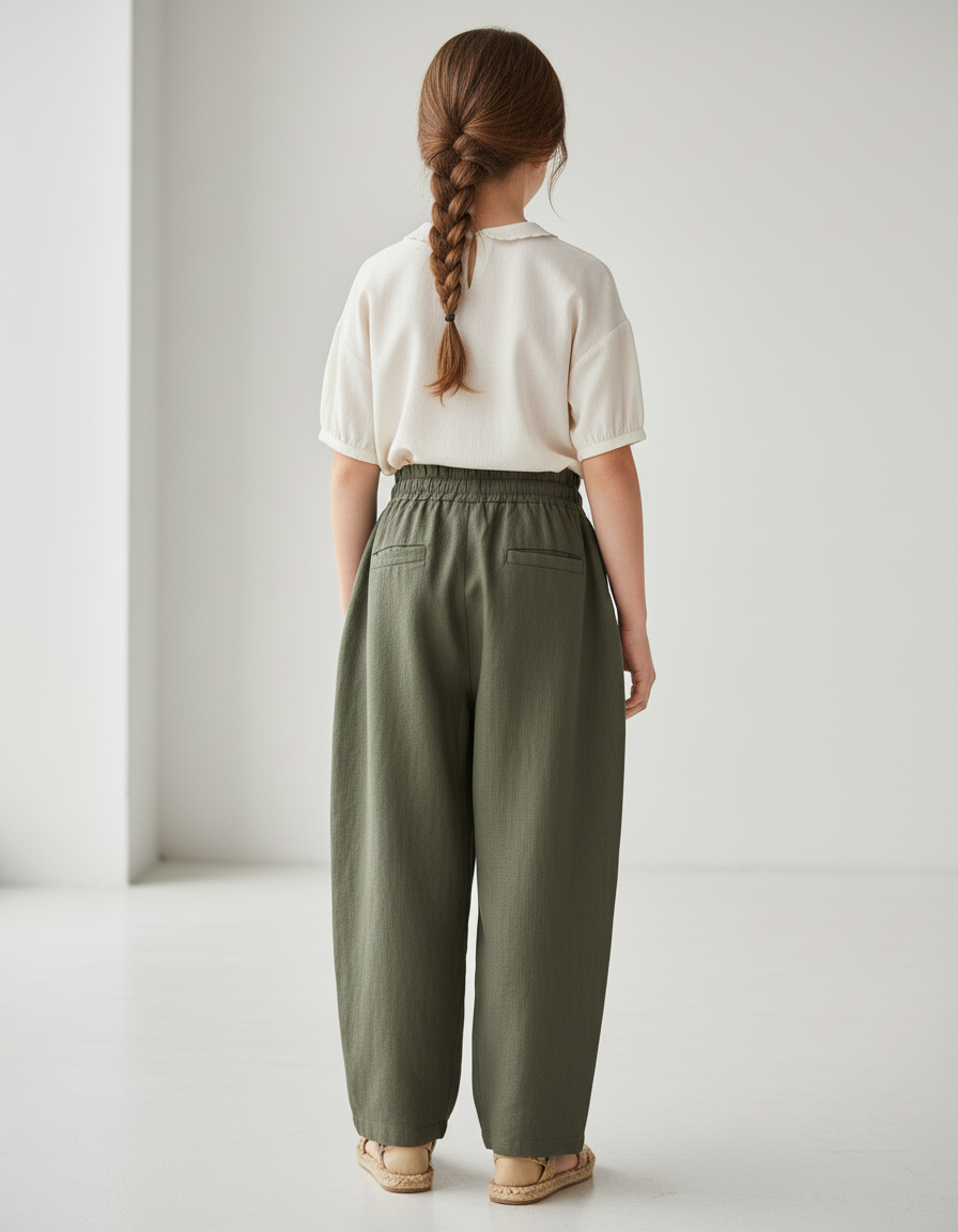 Pantalon Baggy Vert Kaki Lin Ample Décontracté Enfant - vue 2