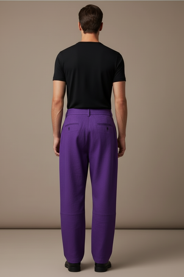 Pantalon Baggy Violet Ample Plissé Homme - Lin - vue 2