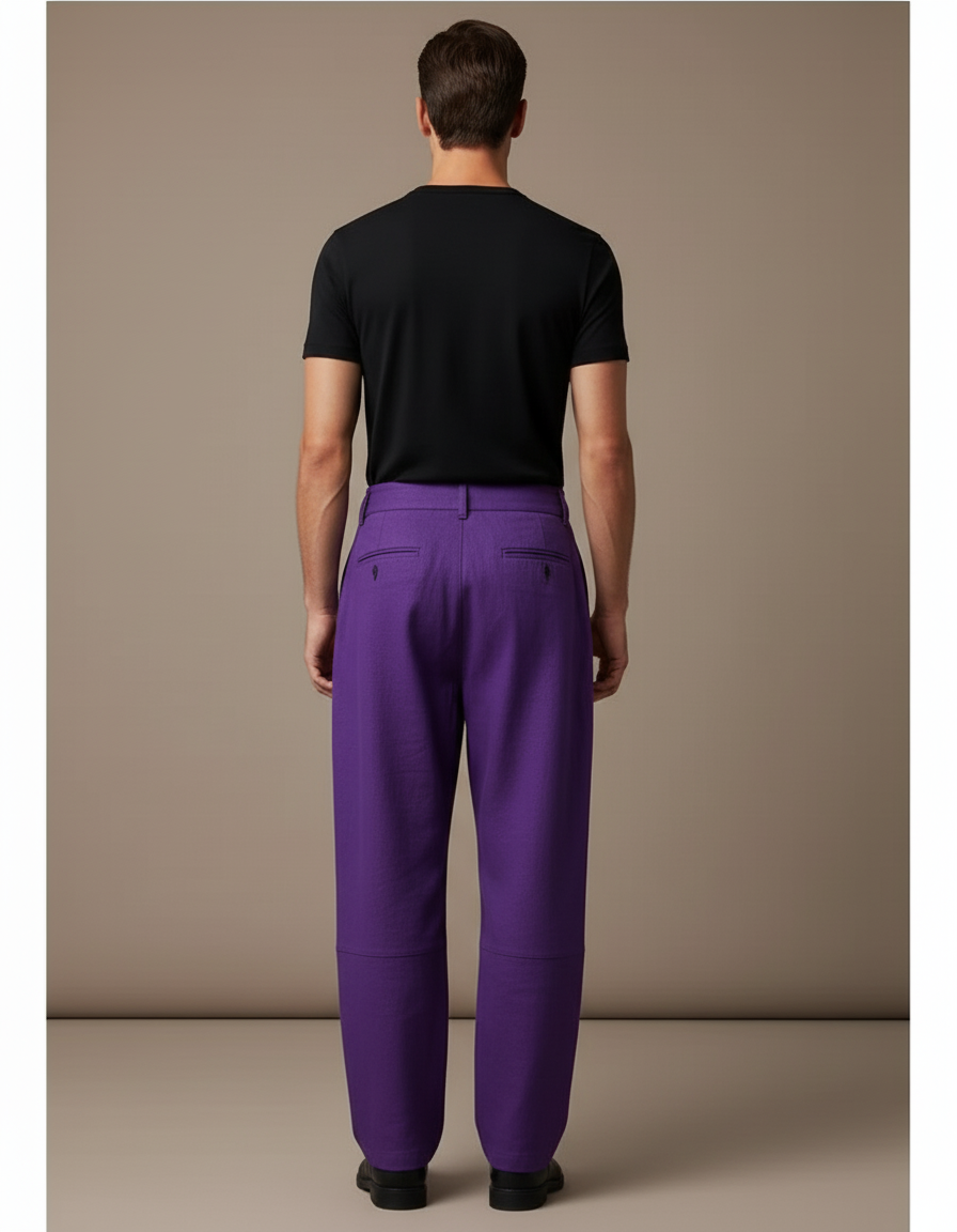 Pantalon Baggy Violet Ample Plissé Homme - Lin - vue 2