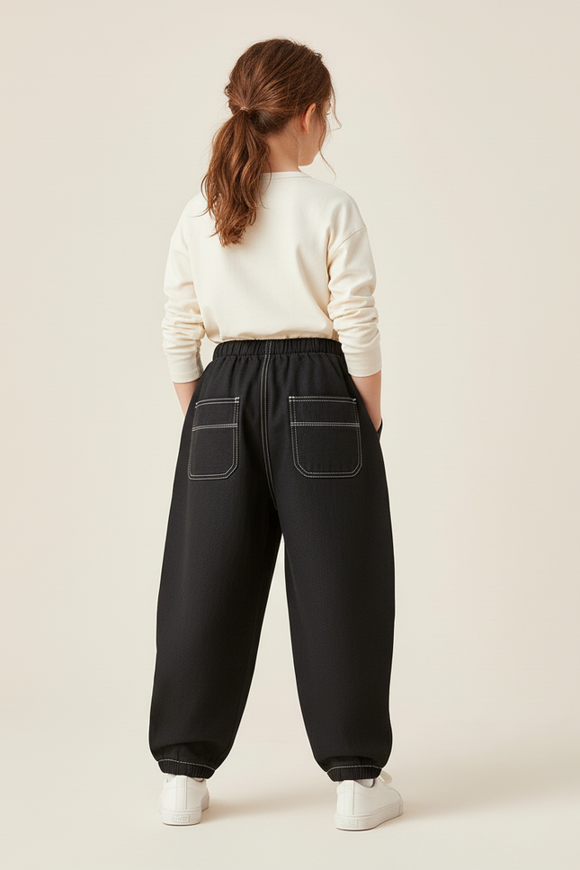 Pantalon Baggy Noir Ample Logo Confortable Enfant - Jean - vue 2