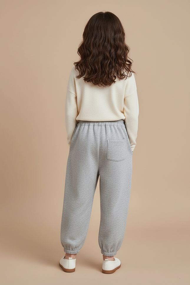 Pantalon Baggy Gris Coton Ample Nœuds Enfant - Molleton - vue 2