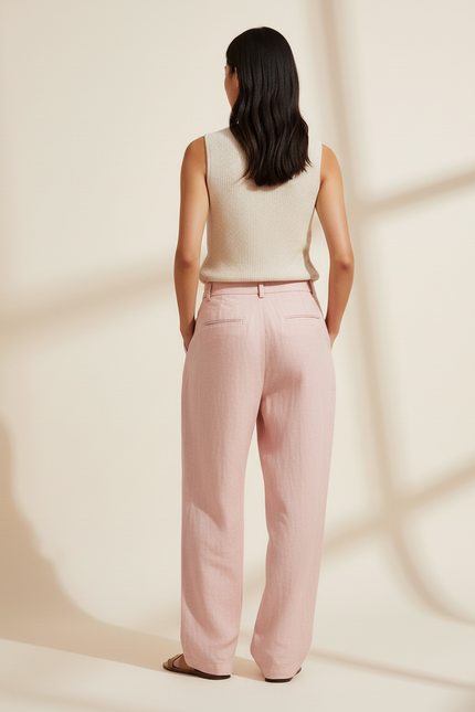 Pantalon Baggy Rose Poudré Ample Plissé Lin - vue 2