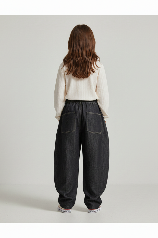 Pantalon Baggy Denim Noir Brodé Ample Enfant - Jean - vue 2