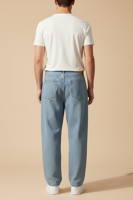 Pantalon Baggy Bleu Jean Ample Plissé Décontracté Homme - vue 2