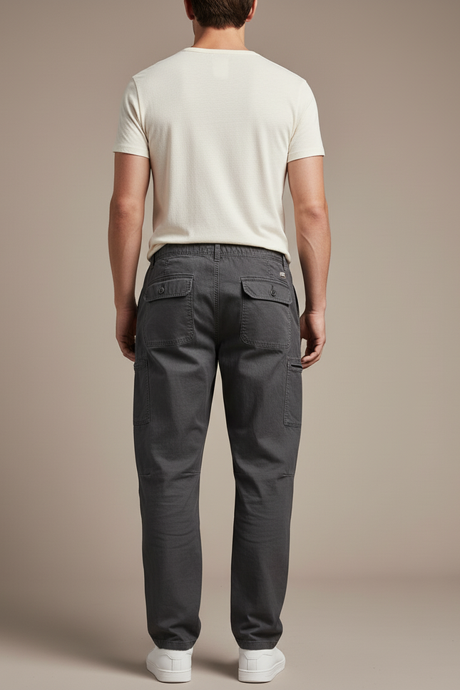 Pantalon Baggy Gris Coton Ample Cargo Homme - Toile - vue 2