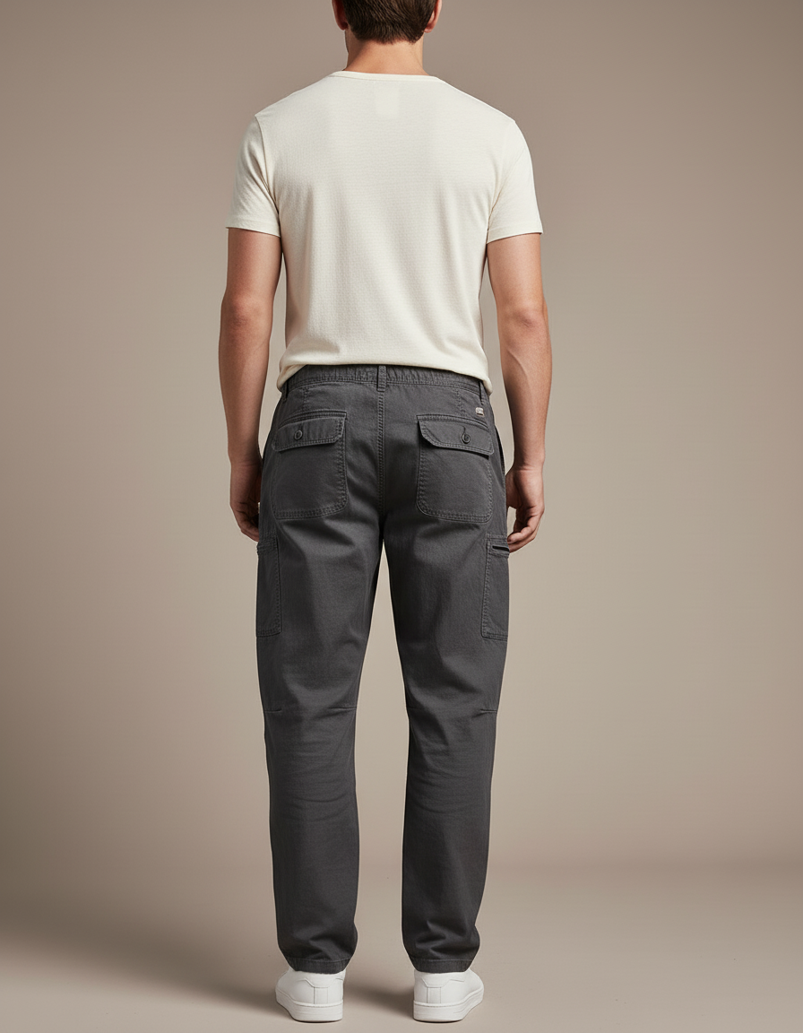 Pantalon Baggy Gris Coton Ample Cargo Homme - Toile - vue 2