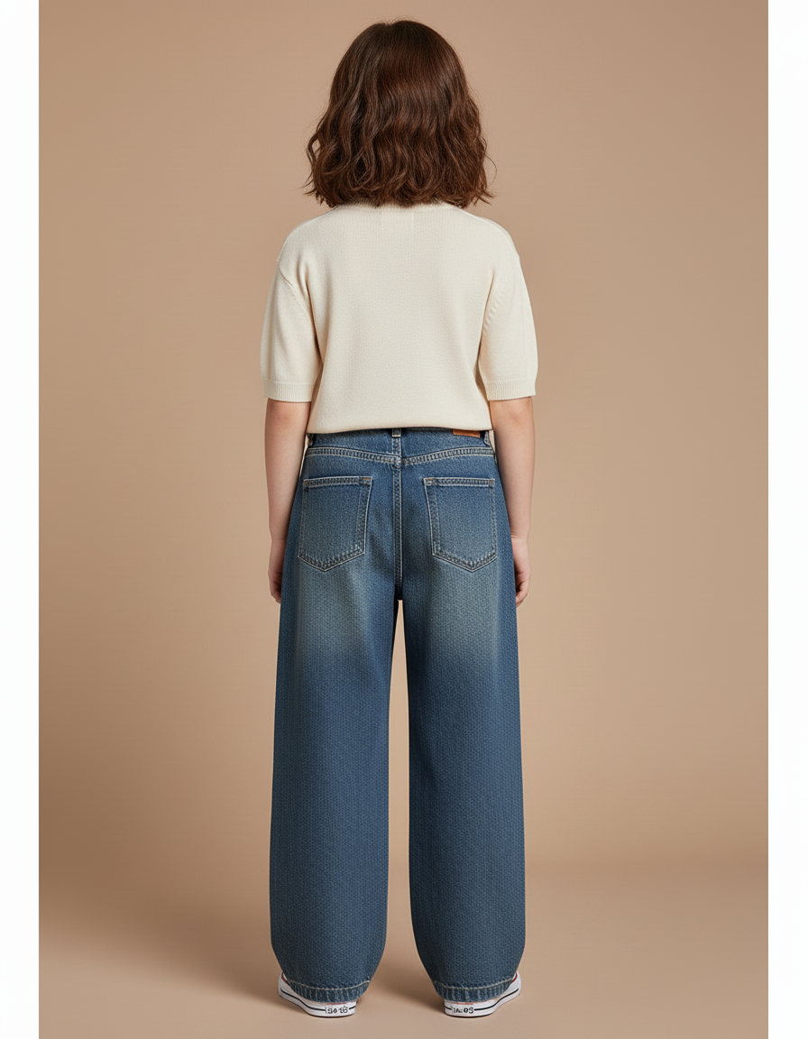 Pantalon Baggy Bleu Jean Ample Décontracté Fille - vue 2