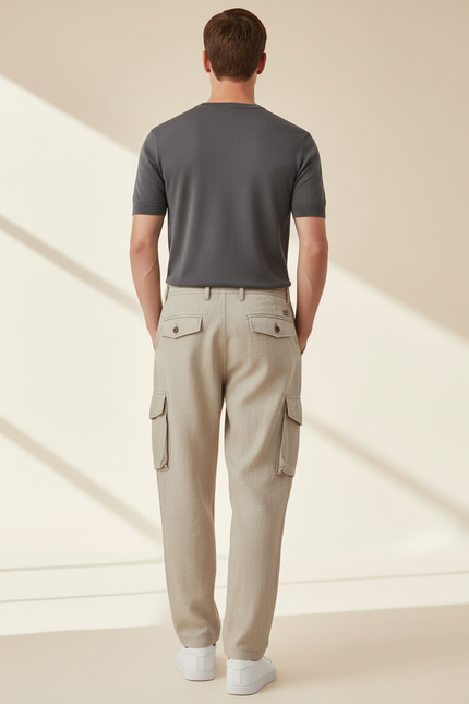 Pantalon Baggy Beige Coton Cargo Décontracté Homme - Toile - vue 2