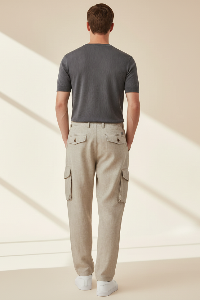 Pantalon Baggy Beige Coton Cargo Décontracté Homme - Toile - vue 2