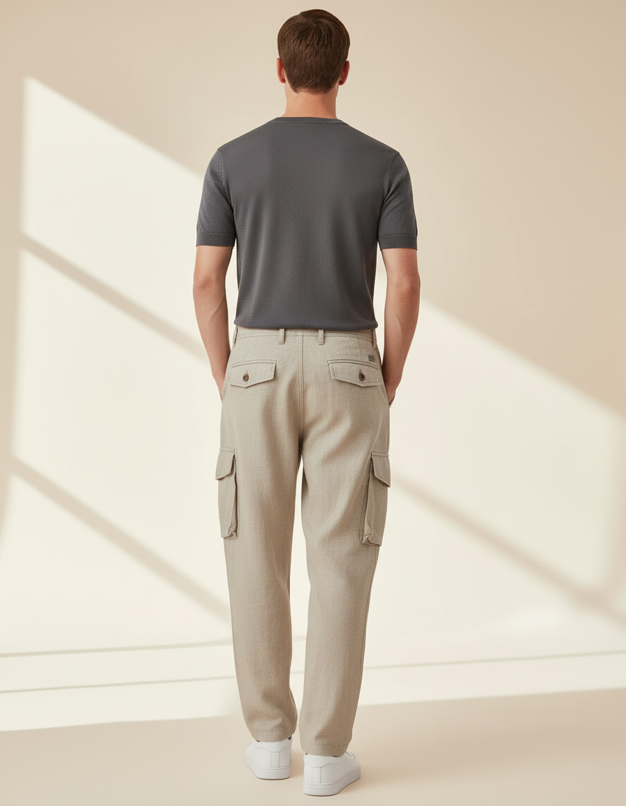 Pantalon Baggy Beige Coton Cargo Décontracté Homme - Toile - vue 2