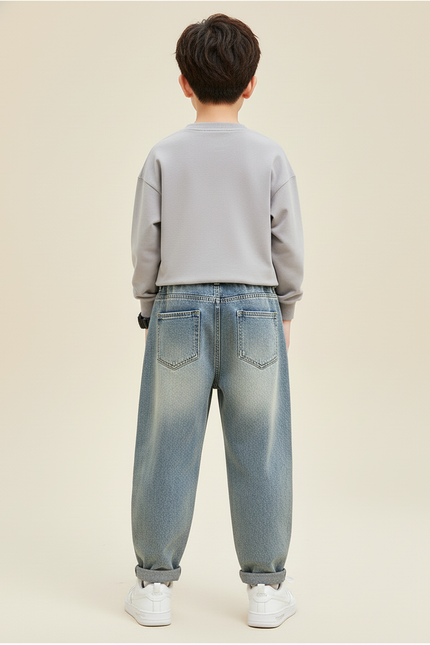 Pantalon Baggy Jean Bleu Délavé Déchiré Ample Enfant - vue 2