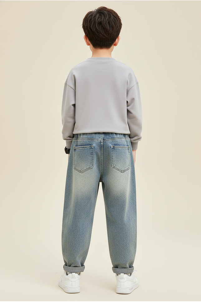 Pantalon Baggy Jean Bleu Délavé Déchiré Ample Enfant - vue 2