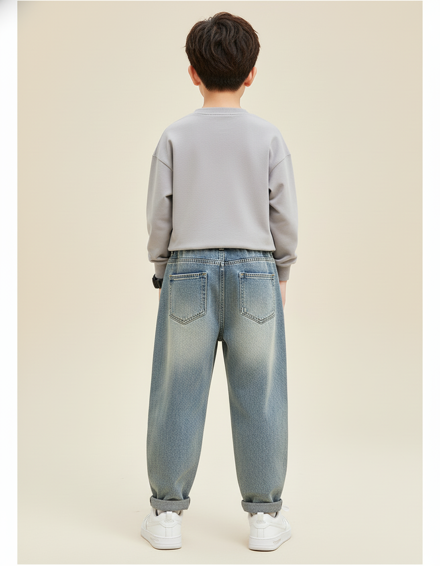 Pantalon Baggy Jean Bleu Délavé Déchiré Ample Enfant - vue 2