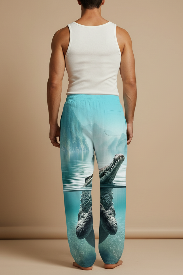 Pantalon Baggy Croco Bleu Imprimé Ample Décontracté Homme - Viscose - vue 2