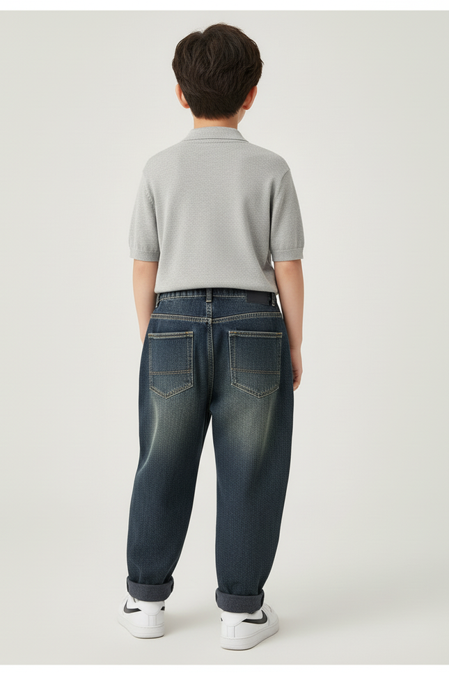 Pantalon Baggy Jean Ample Délavé Garçon - Bleu - vue 2