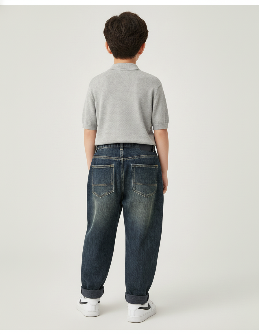 Pantalon Baggy Jean Ample Délavé Garçon - Bleu - vue 2