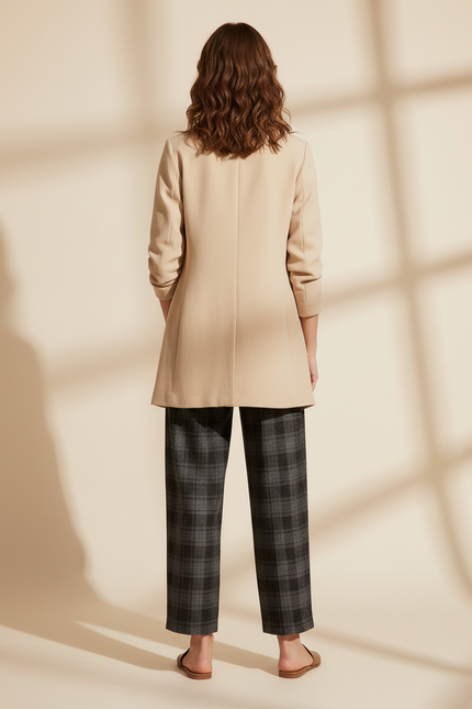 Pantalon Baggy Carreaux Laine Ample Décontracté Chaud - Gris - vue 2