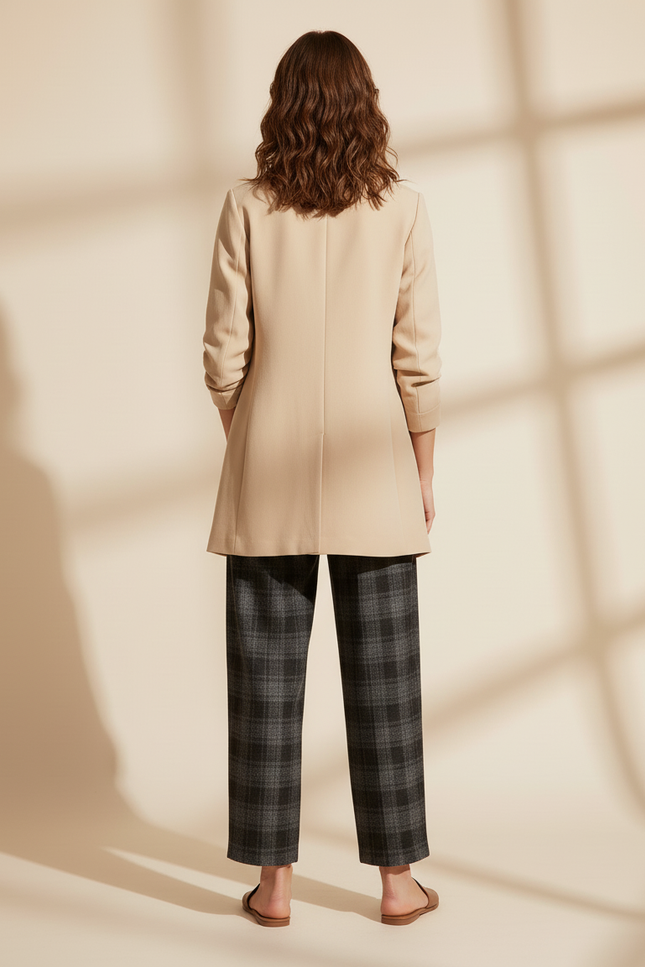 Pantalon Baggy Carreaux Laine Ample Décontracté Chaud - Gris - vue 2