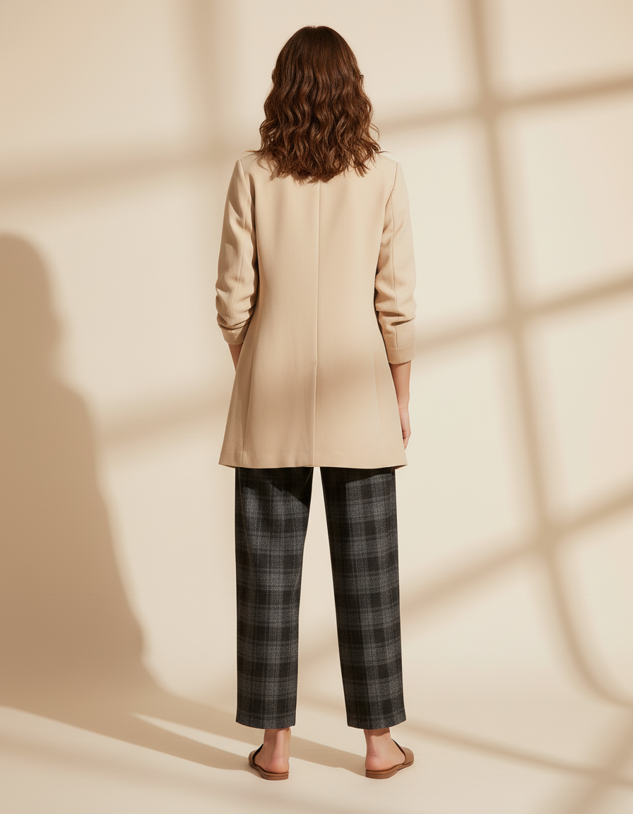 Pantalon Baggy Carreaux Laine Ample Décontracté Chaud - Gris - vue 2