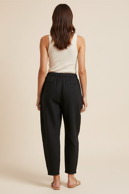 Pantalon Baggy Noir Lin Ample Confortable Femme - vue 2