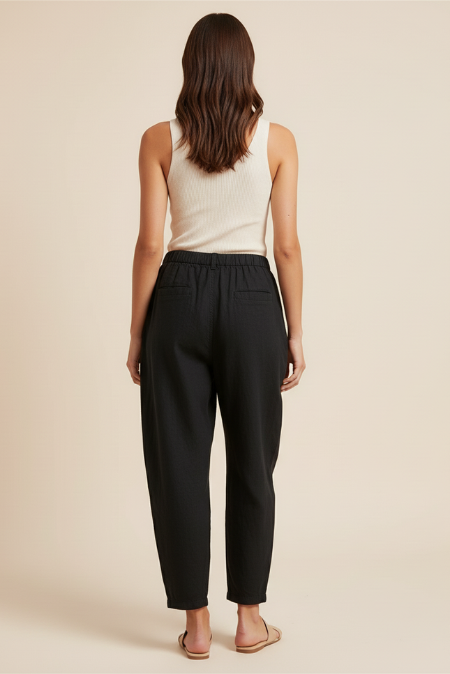 Pantalon Baggy Noir Lin Ample Confortable Femme - vue 2