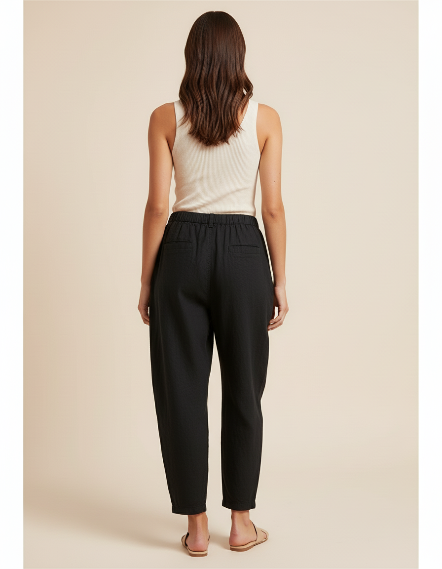 Pantalon Baggy Noir Lin Ample Confortable Femme - vue 2