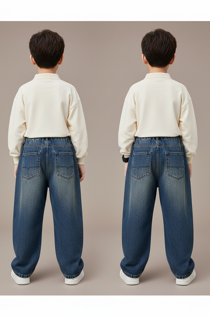 Pantalon Baggy Jean Bleu Dégradé Ample Décontracté Enfant - vue 2