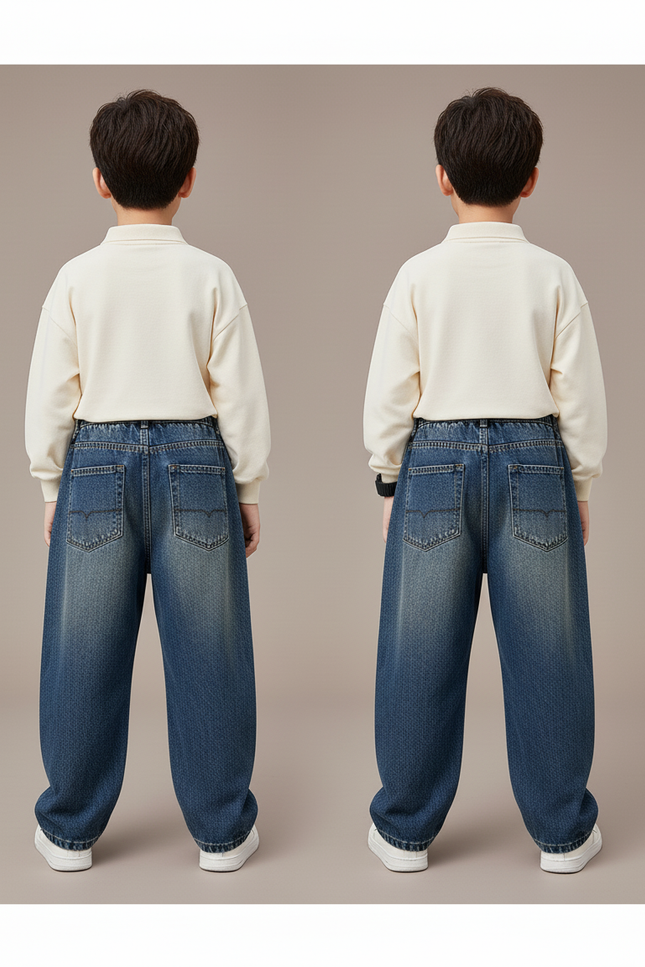 Pantalon Baggy Jean Bleu Dégradé Ample Décontracté Enfant - vue 2