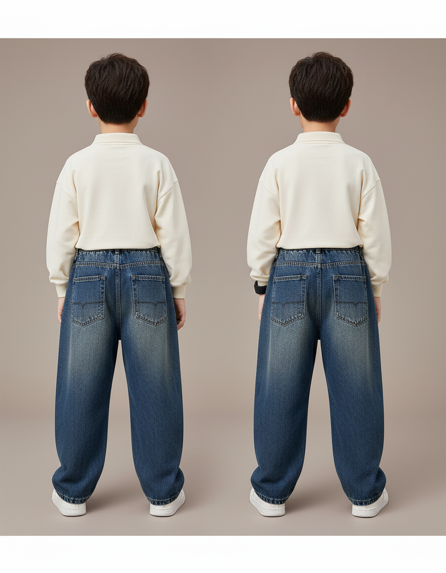 Pantalon Baggy Jean Bleu Dégradé Ample Décontracté Enfant - vue 2