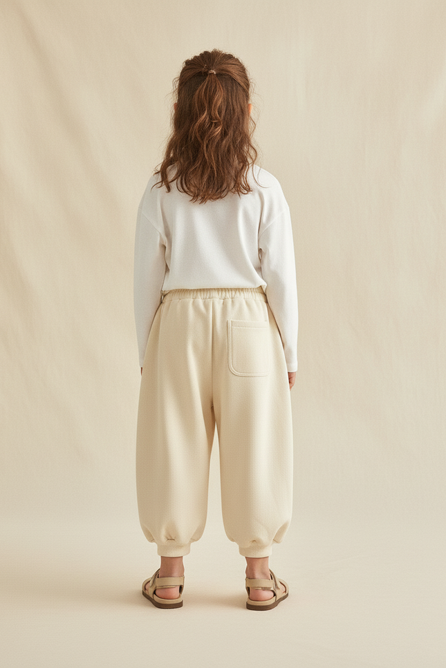 Pantalon Baggy Beige Ample Molleton Confortable Enfant - vue 2