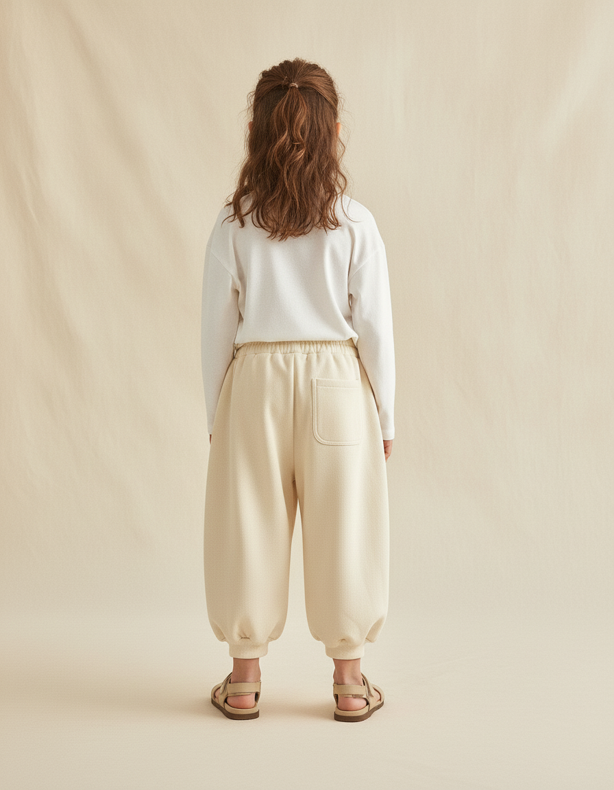 Pantalon Baggy Beige Ample Molleton Confortable Enfant - vue 2