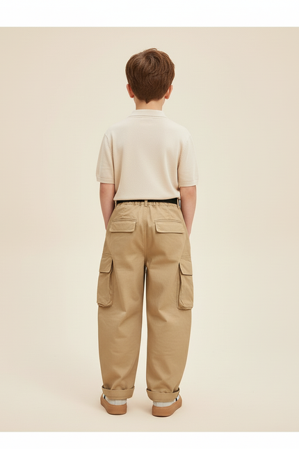 Pantalon Baggy Cargo Ample Beige Garçon Streetwear - Toile - vue 2