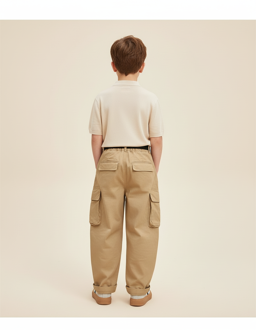Pantalon Baggy Cargo Ample Beige Garçon Streetwear - Toile - vue 2
