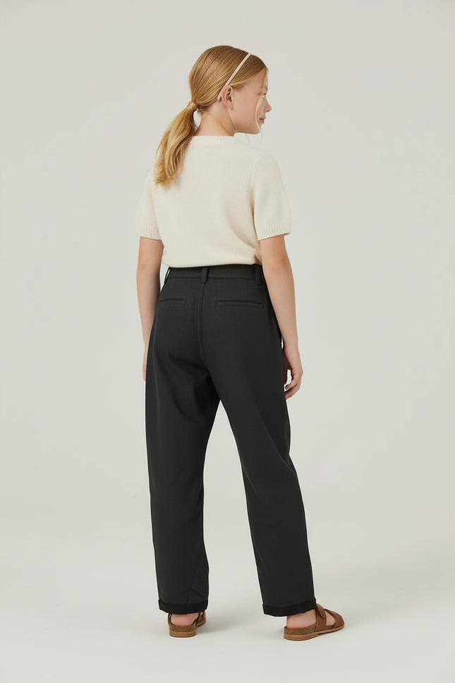 Pantalon Baggy Noir Plissé Décontracté Fille - Gabardine - vue 2