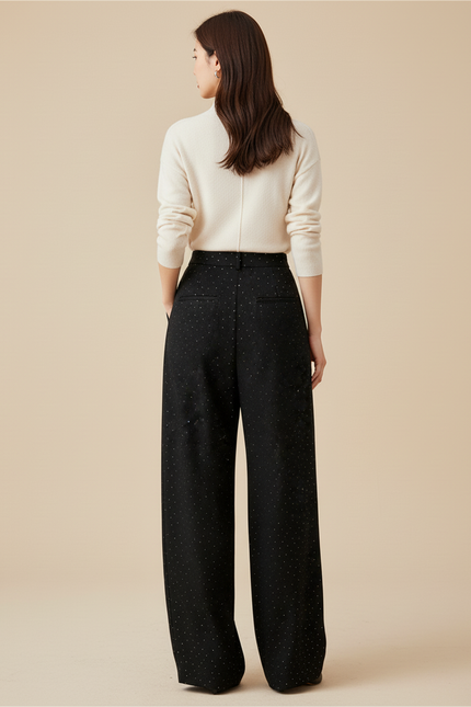 Pantalon Baggy Noir Ample Fluide Points Femme - Polyester - vue 2