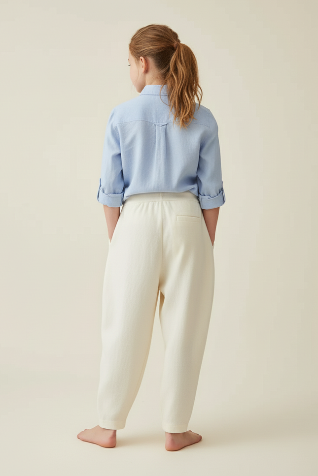 Pantalon Baggy Crème Ample Coton Décontracté Fille - Beige Molleton - vue 2