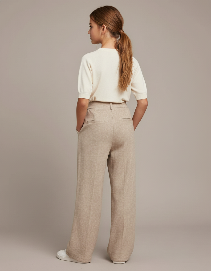 Pantalon Baggy Beige Ample Fluide Élégant Fille - Maille - vue 2
