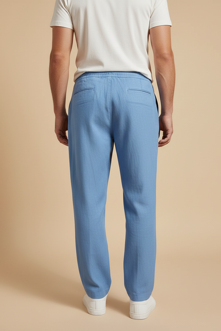 Pantalon Baggy Bleu Ciel Ample Cordon Décontracté Homme - Lin - vue 2