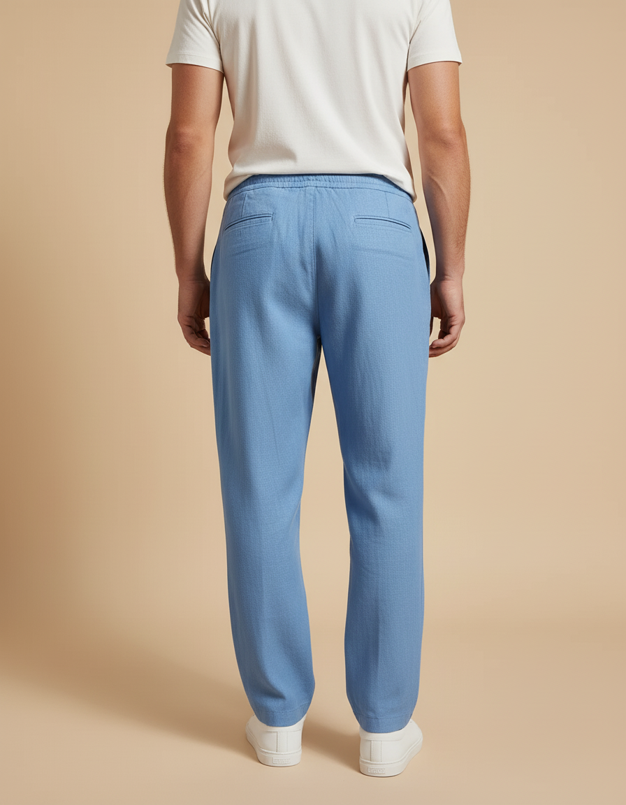 Pantalon Baggy Bleu Ciel Ample Cordon Décontracté Homme - Lin - vue 2