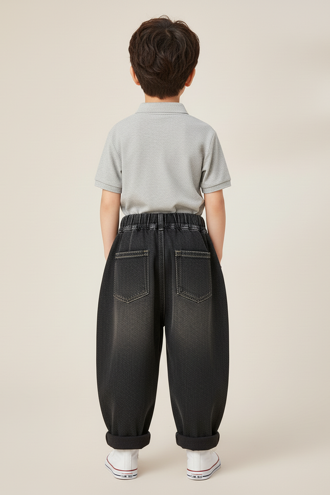 Pantalon Baggy Jean Noir Patches Ample Garçon - vue 2