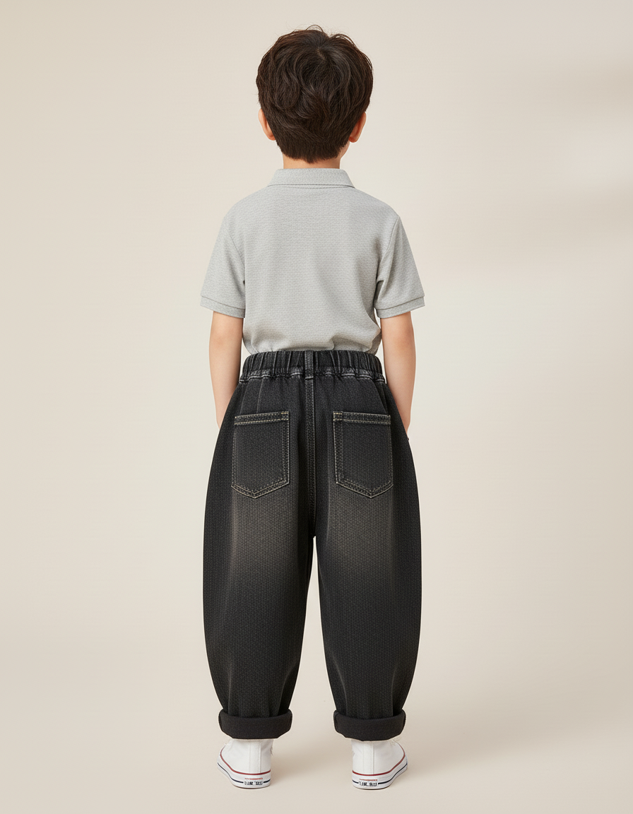 Pantalon Baggy Jean Noir Patches Ample Garçon - vue 2