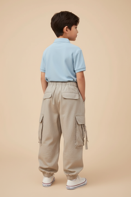 Pantalon Baggy Cargo Beige Ample Décontracté Garçon - Toile - vue 2