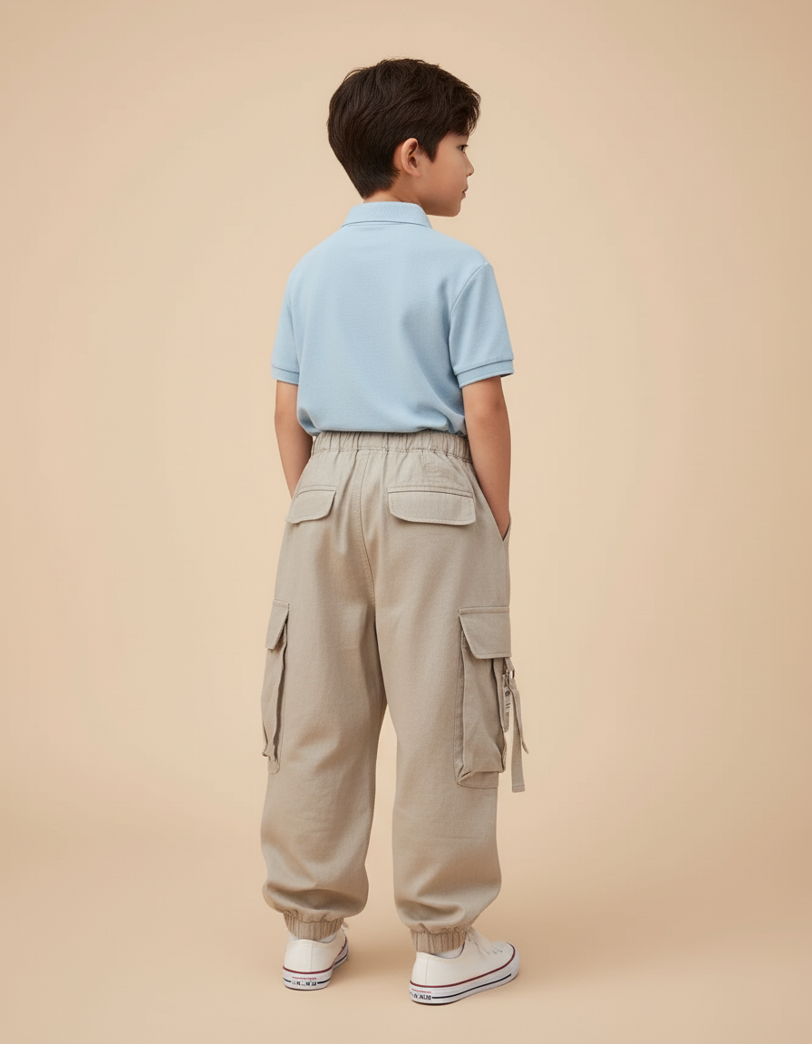 Pantalon Baggy Cargo Beige Ample Décontracté Garçon - Toile - vue 2
