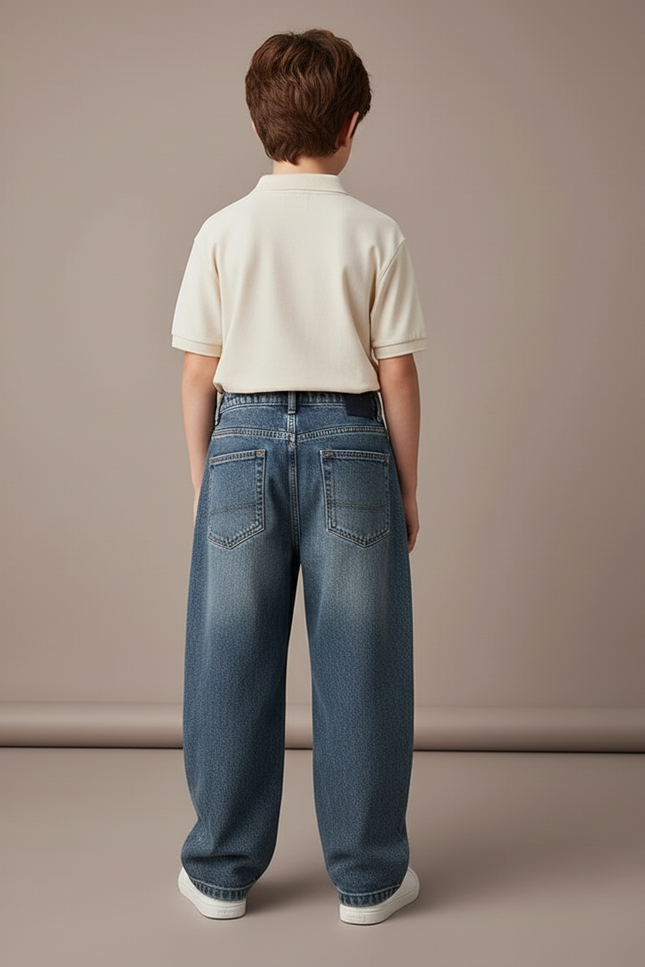 Pantalon Baggy Jean Bleu Plissé Ample Enfant - vue 2