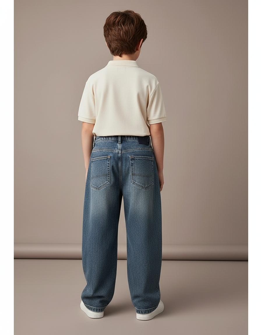 Pantalon Baggy Jean Bleu Plissé Ample Enfant - vue 2