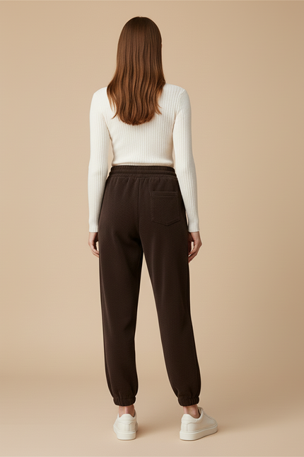 Pantalon Baggy Marron Molleton Cordon Confortable Chaud - vue 2